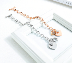 New Fashion Heart-shaped Zircon Bracelet Rose Gold Color OT Clasp Titanium Steel Jewelry